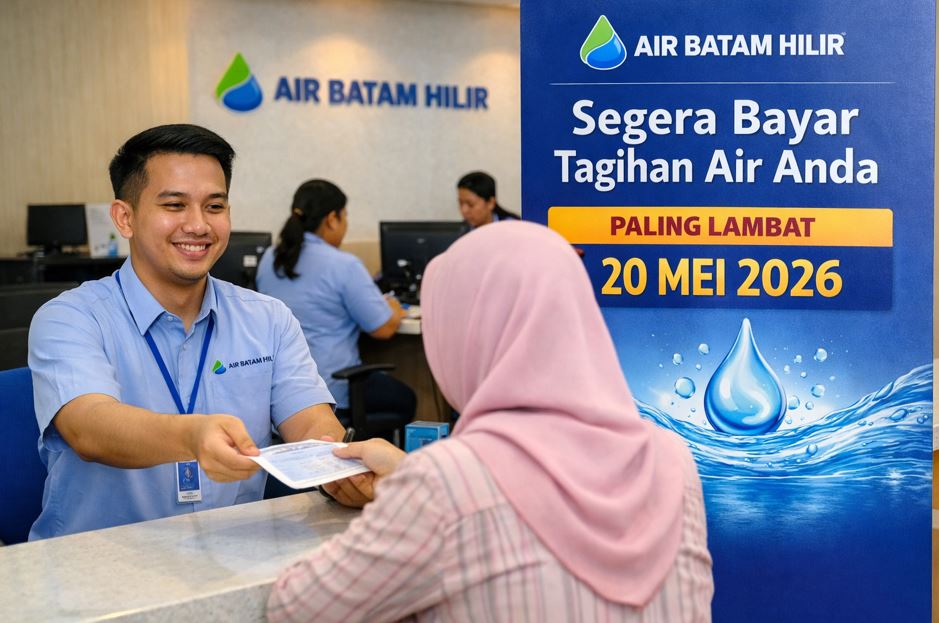 Ilustrasi Petugas Air Batam Hilir melayani pelanggan di kantor pelayanan Batam Center (Foto dibuat dengan AI)